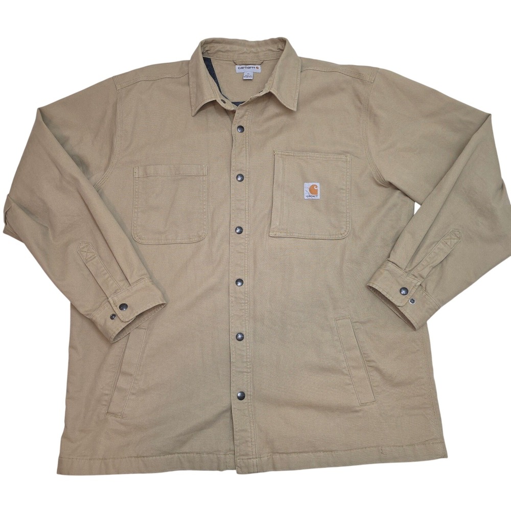 Carhartt Mens XL Tan Canvas Blanket Lined Snap Front Shirt Jacket Workwear Coat